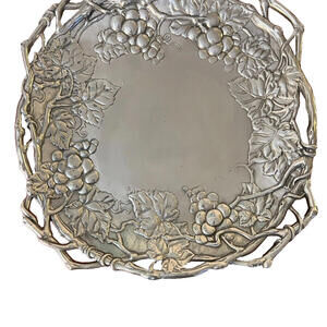 Vtg 90'S Arthur Court Grapevine Footed Round Aluminum Platter Wine & Cheese Tray
